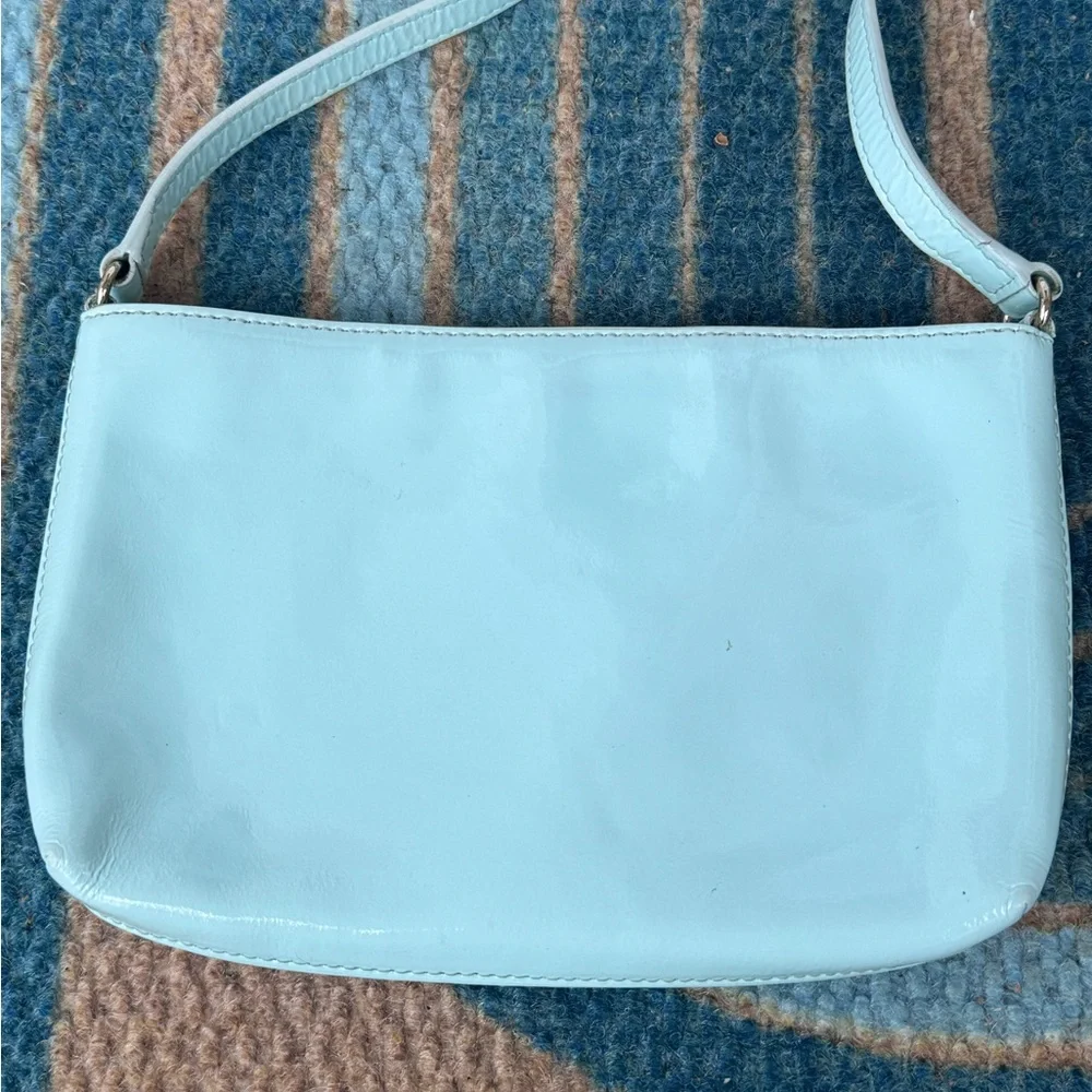 Kate Spade Light Blue Patent Leather Crossbody Bag Zippered Robin’s Egg Mint
